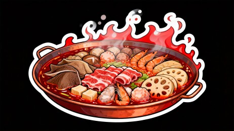 红汤火锅美食卡通贴纸插画