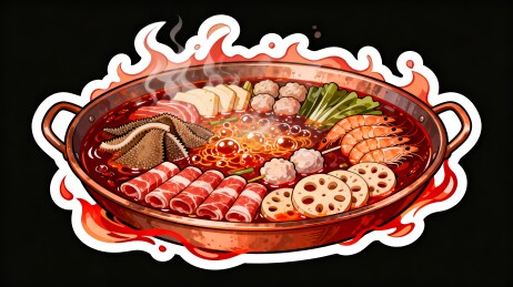 红汤火锅美食卡通贴纸插画
