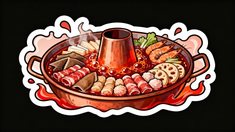 红汤火锅美食卡通贴纸插画
