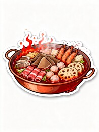 红汤火锅美食卡通贴纸插画