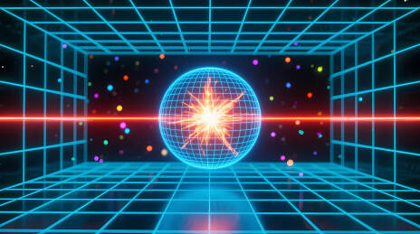 蓝色网格球体迸发橙黄星芒