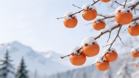 雪挂柿子冬日美景