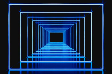 发光蓝色同心方形隧道数字图形