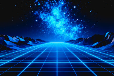 复古未来霓虹网格星空场景
