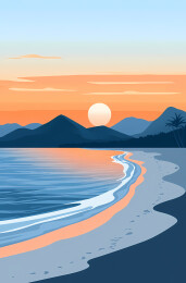 夕阳海滩美景图