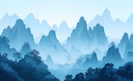 朦胧山峦水墨画