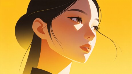 侧脸女性肖像插画