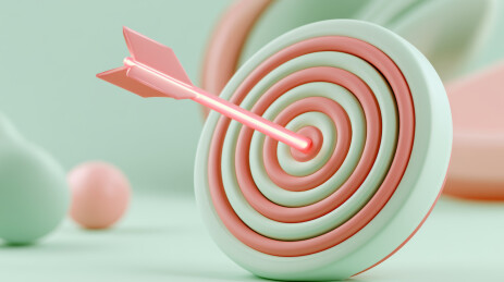 箭头命中靶心的3D目标插画
