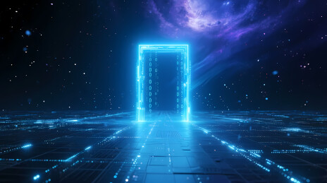幽蓝矩形光门矗立星空