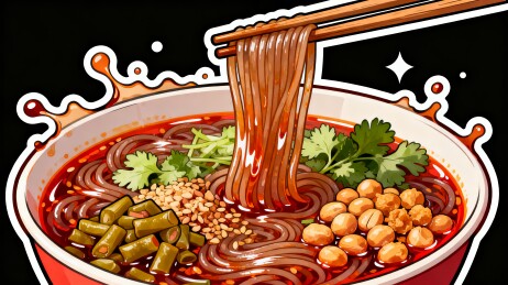 酸辣粉国潮插画美食贴纸