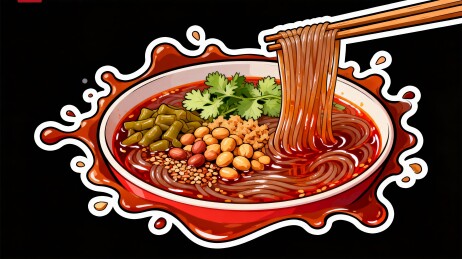 酸辣粉国潮插画美食贴纸