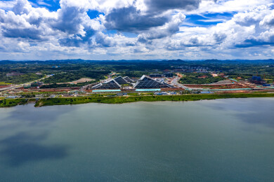 航拍湖南长沙岳麓区湘江科学城建设现场