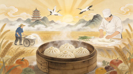 传统中式蒸包制作场景