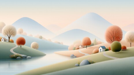 秋日山湖小屋风景