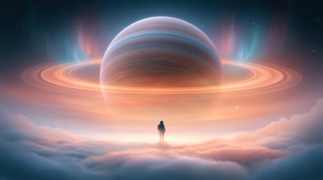 宇航员仰望星环行星