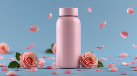 粉色玫瑰花瓶与花瓣