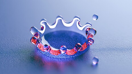 水滴在桌面形成皇冠状飞溅瞬间3D背景插画