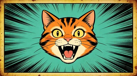 复古漫画虎斑猫特写放射线背景