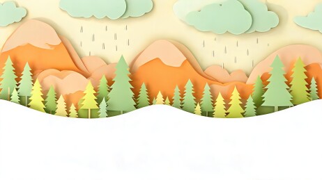 山林降雨纸艺卡通自然场景