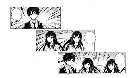 黑白漫画分镜穿校服男生女生对话场景