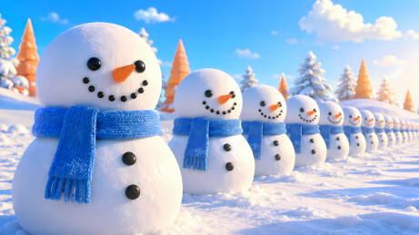 雪人蓝围巾纵列排列3D卡通图