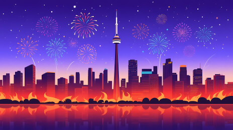 烟花下的都市电视塔夜景