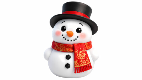 雪人黑礼帽红围巾纯白3D卡通图