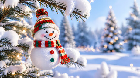 雪人挂饰红绿条纹树枝3D图