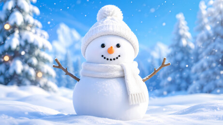 雪人白帽白围巾森林3D图