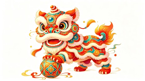 国潮喜庆舞狮绣球新春插画