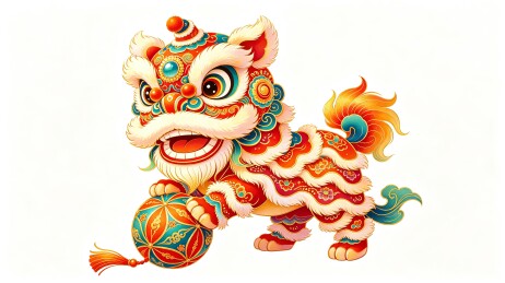 国潮喜庆舞狮绣球新春插画