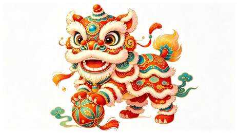 国潮喜庆舞狮绣球新春插画