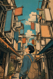 背包旅人漫游老巷