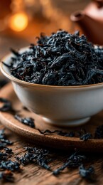 深色茶叶盛于白瓷碗中