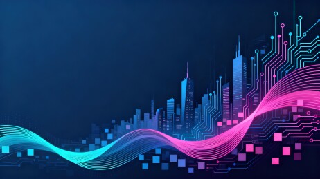 发光电路板现代高楼科技城市背景