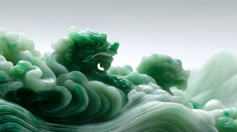 青玉雕龙腾云驾浪摆件