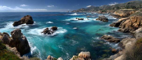 碧海礁石海岸风光