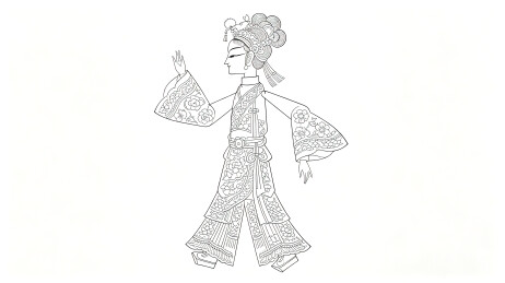 非遗传统女子皮影戏人物服饰白描线稿