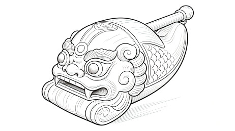 传统瑞兽木鱼黑白手绘国风装饰线描画