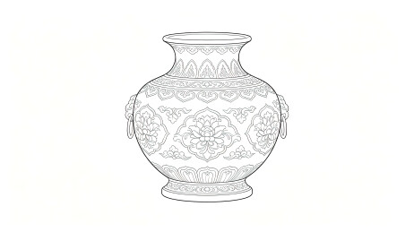 缠枝莲花纹双耳瓷瓶国风黑白手绘线稿