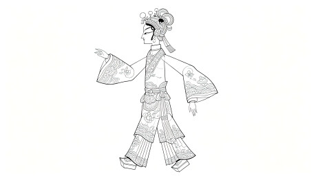 传统非遗古风皮影戏女子人物黑白线稿