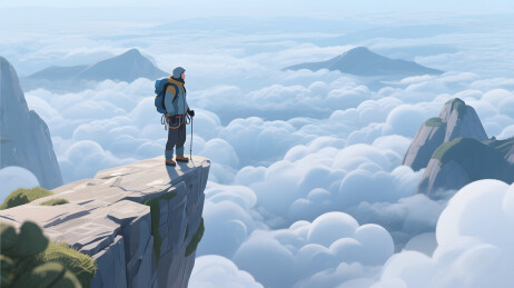 云海之巅的登山者