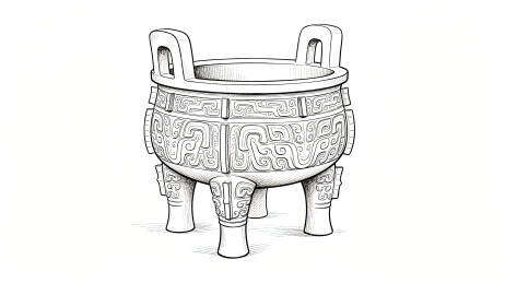商周青铜食器三足鼎古风纹饰线描画