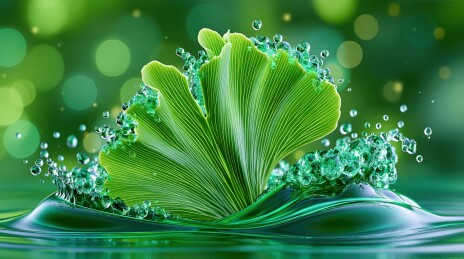银杏叶与水花的清新瞬间