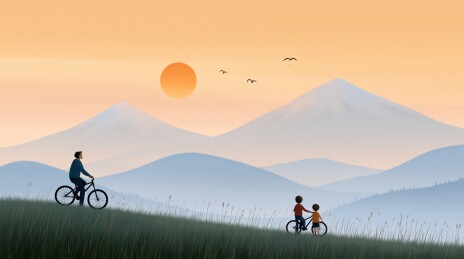 夕阳下的山地骑行