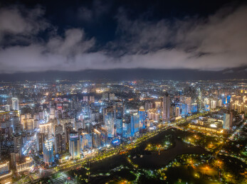 海南海口国贸CBD夜景鸟瞰