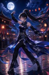 满月庙会中收势的武术女子