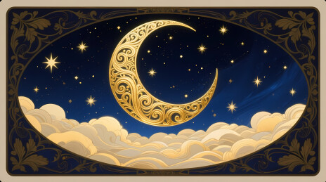 金色新月点缀星辰的梦幻夜空