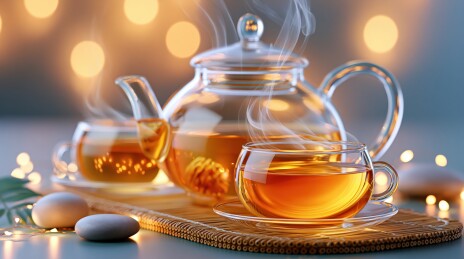 热茶袅袅，玻璃茶具静谧时光