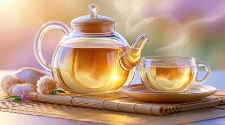 玻璃茶壶与茶杯的温馨茶时光